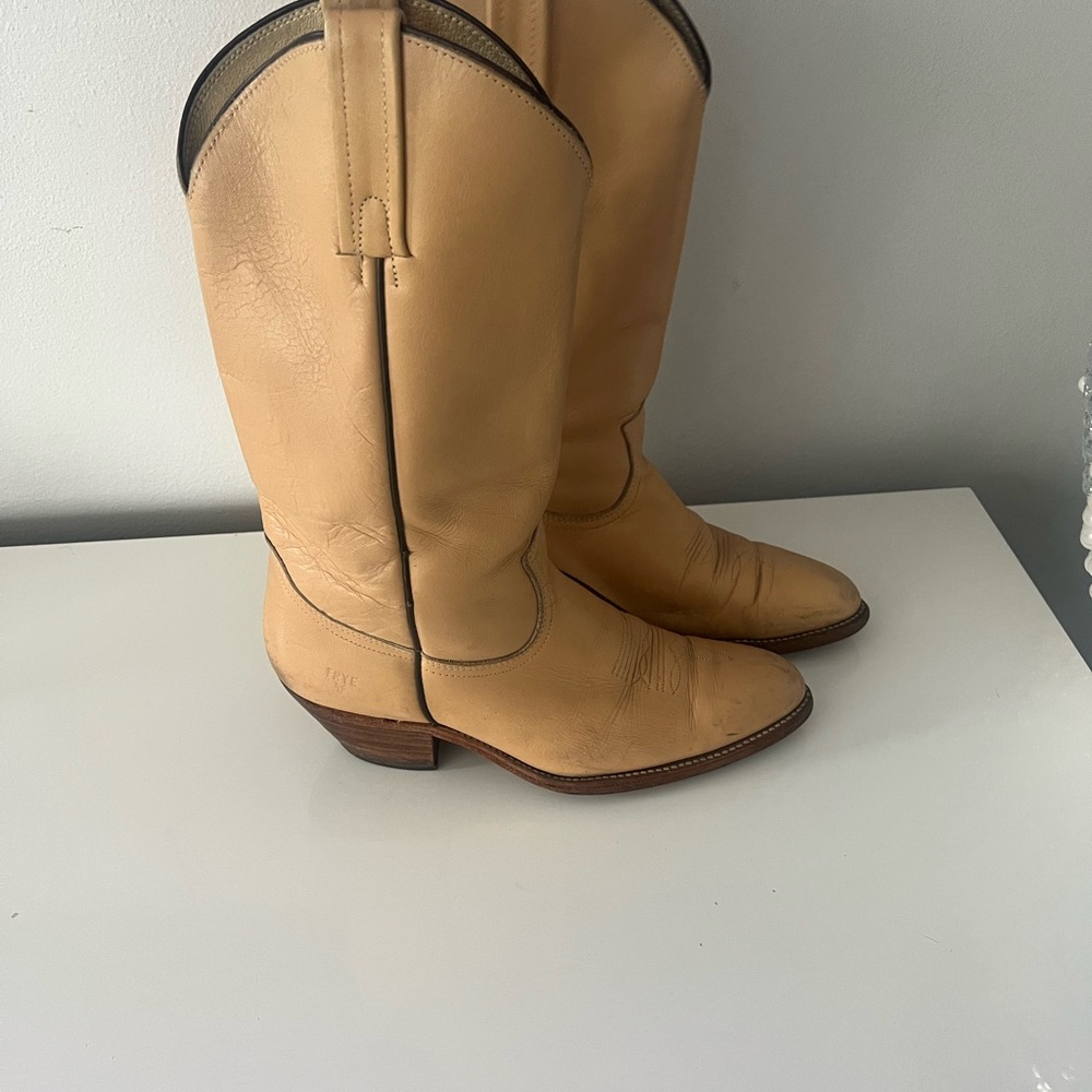 VINTAGE FRYE COWBOY WESTERN PULL-ON TAN LEATHER‎ BOOTS  BLACK LABEL SIZE 10
